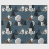 Cute Wolf Pack Woodland Night Sky Moon Geschenkpapier (Flach)