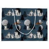 Cute Wolf Pack Woodland Night Sky Moon Große Geschenktüte (Rückseite)