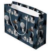 Cute Wolf Pack Woodland Night Sky Moon Große Geschenktüte (Rückseite Schrägansicht)