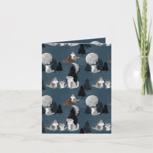 Cute Wolf Pack Woodland Night Sky Moon Karte (Vorderseite)