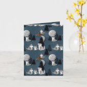 Cute Wolf Pack Woodland Night Sky Moon Karte (Gelbe Blume)