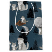 Cute Wolf Pack Woodland Night Sky Moon Mittlere Geschenktüte (Vorderseite)