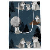Cute Wolf Pack Woodland Night Sky Moon Mittlere Geschenktüte (Rückseite)