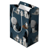 Cute Wolf Pack Woodland Night Sky Moon Mittlere Geschenktüte (Rückseite Schrägansicht)