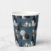 Cute Wolf Pack Woodland Night Sky Moon Pappbecher (Rückseite)