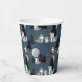 Cute Wolf Pack Woodland Night Sky Moon Pappbecher (Links)