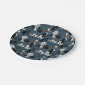 Cute Wolf Pack Woodland Night Sky Moon Pappteller (Schrägansicht)