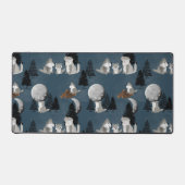 Cute Wolf Pack Woodland Night Sky Moon Schreibtischunterlage (Vorderseite)