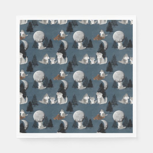Cute Wolf Pack Woodland Night Sky Moon Serviette (Vorderseite)
