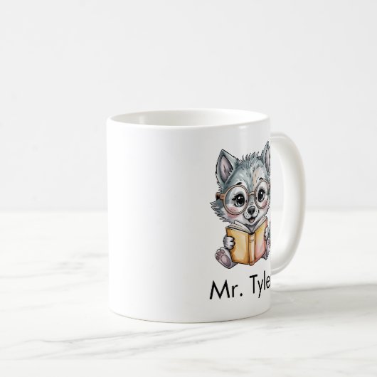 Cute Wolf Reading a Book Custom Kaffeetasse (VorderseiteRechts)