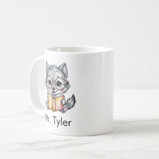Cute Wolf Reading a Book Custom Kaffeetasse (Vorderseite Links)