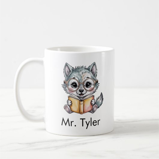 Cute Wolf Reading a Book Custom Kaffeetasse (Links)