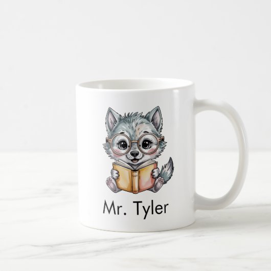 Cute Wolf Reading a Book Custom Kaffeetasse (Rechts)