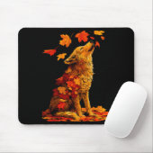 Cute Wolf With Fall Leaves Forest Animal Autumn Ae Mousepad (Mit Mouse)