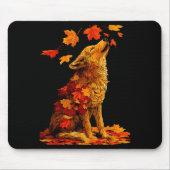 Cute Wolf With Fall Leaves Forest Animal Autumn Ae Mousepad (Vorne)
