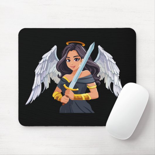 Cute woman Angel's with open wings and sword Mousepad (Mit Mouse)