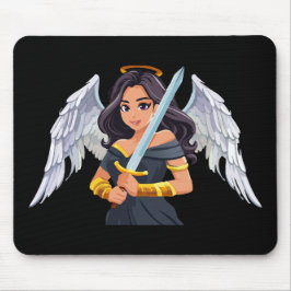 Cute woman Angel's with open wings and sword Mousepad