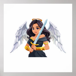 Cute woman Angel's with open wings and sword Poster