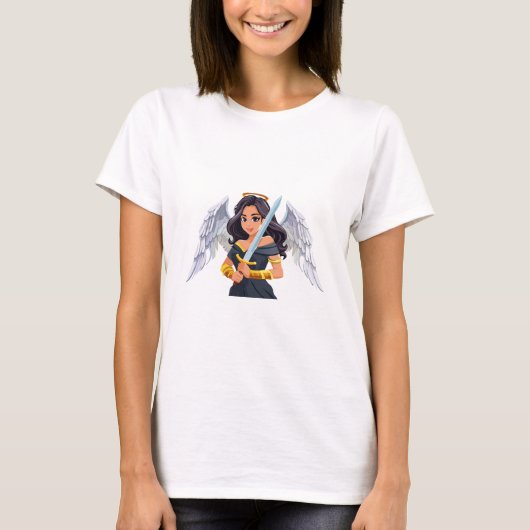 Cute woman Angel's with open wings and sword T-Shirt (Vorderseite)
