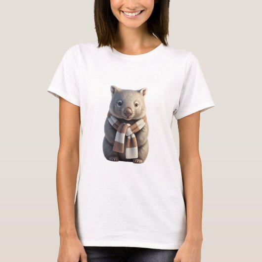 Cute Wombat in Striped Scarf Illustration T-Shirt (Vorderseite)