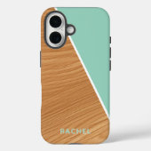Cute Wood and Light Teal Personalized Case-Mate iPhone Hülle (Rückseite)