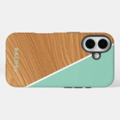 Cute Wood and Light Teal Personalized Case-Mate iPhone Hülle (Rückseite (Horizontal))