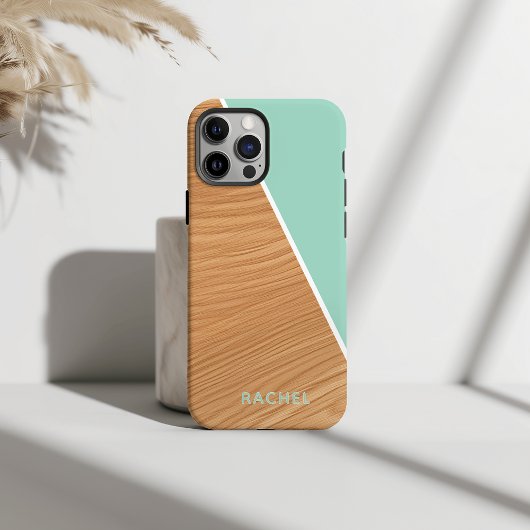 Cute Wood and Light Teal Personalized Case-Mate iPhone Hülle