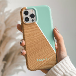Cute Wood and Light Teal Personalized iPhone 16 Hülle