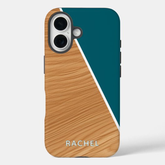 Cute Wood and Teal Personalized Case-Mate iPhone Hülle (Rückseite)