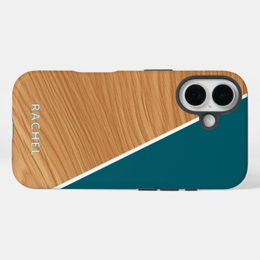 Cute Wood and Teal Personalized Case-Mate iPhone Hülle (Rückseite (Horizontal))