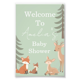 Cute Woodland Animal Baby Shower Welcome Sign Fotodruck