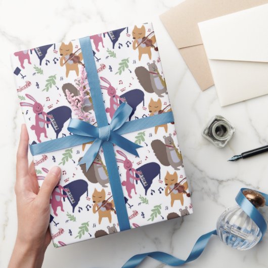Cute Woodland Animal Band Musical Instruments Geschenkpapier (Schenken)