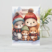 Cute Woodland Animal Family Merry Christmas Karte (Stehend Vorderseite)