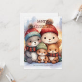 Cute Woodland Animal Family Merry Christmas Karte (Vorderseite/Rückseite Beispiel)