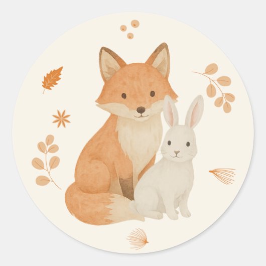 Cute Woodland Animal Sticker – Fox & Bunny Baby Sh (Vorderseite)