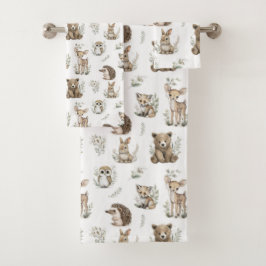 Cute Woodland Animal Watercolour Badhandtuch Set