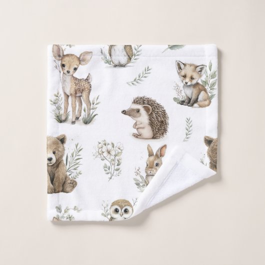 Cute Woodland Animal Watercolour Badhandtuch Set (Waschlappen)