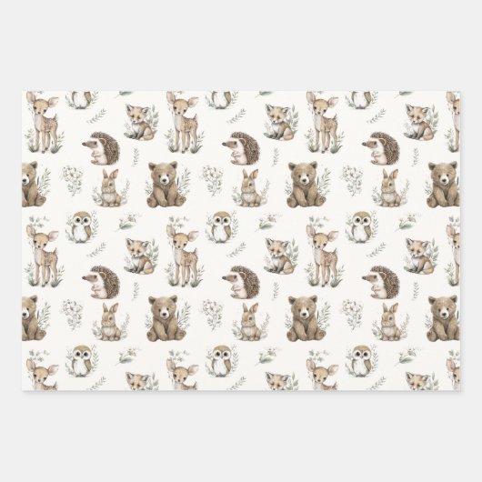 Cute Woodland Animal Watercolour Geschenkpapier Set (Vorderseite 3)