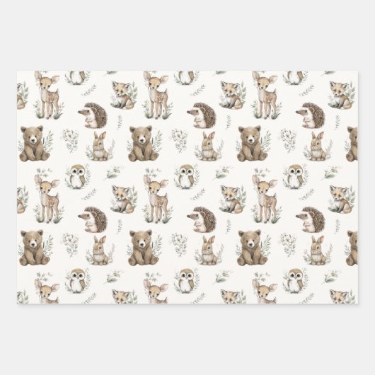 Cute Woodland Animal Watercolour Geschenkpapier Set (Vorderseite 2)