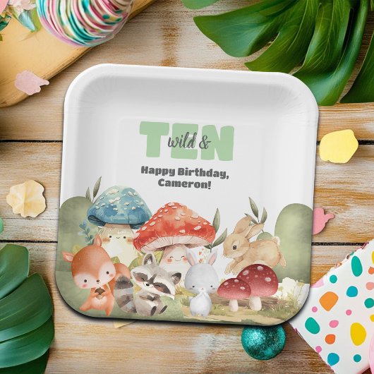 Cute Woodland Animals 10th Birthday Party Pappteller