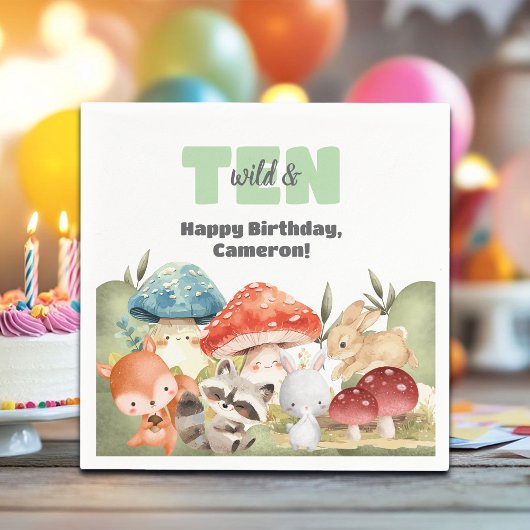 Cute Woodland Animals 10th Birthday Party Serviette