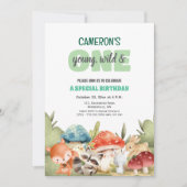 Cute Woodland Animals 1st Birthday Party Einladung (Vorderseite)