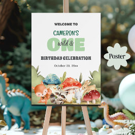 Cute Woodland Animals 1st Birthday Party Welcome Poster