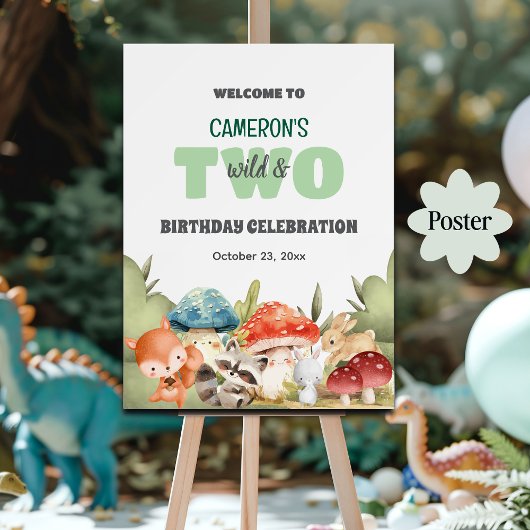 Cute Woodland Animals 2nd Birthday Party Welcome Poster