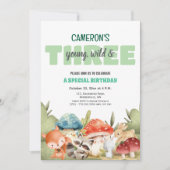 Cute Woodland Animals 3rd Birthday Party Einladung (Vorderseite)