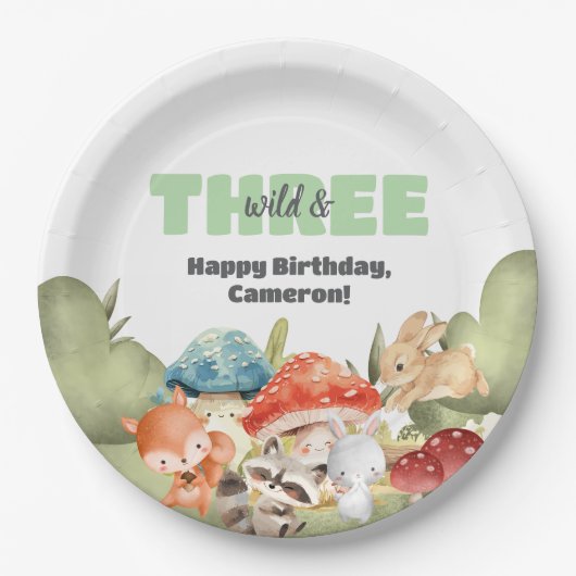 Cute Woodland Animals 3rd Birthday Party Pappteller (Vorderseite)