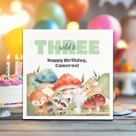 Cute Woodland Animals 3rd Birthday Party Serviette