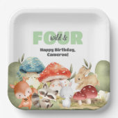 Cute Woodland Animals 4th Birthday Party Pappteller (Vorderseite)