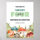 Cute Woodland Animals 4th Birthday Party Welcome Poster (Vorne)