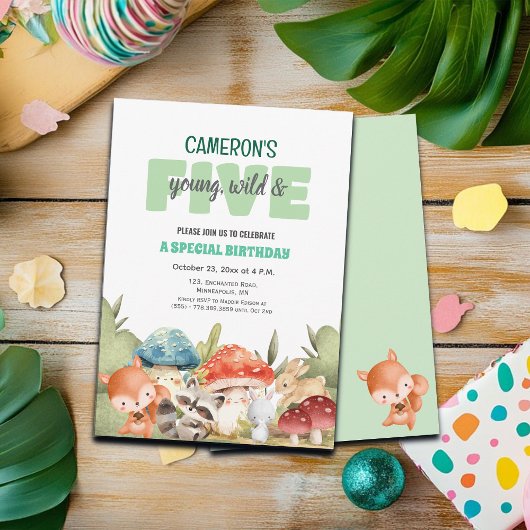 Cute Woodland Animals 5th Birthday Party  Einladung